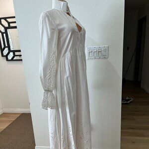 The Kooples White Cotton Eyelet Long Sleeve Maxi Dress Size 0